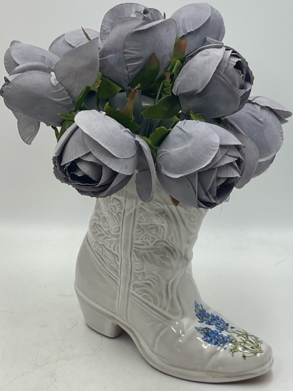 Frankoma Pottery: #133 Cowboy Boot Western Theme Wall Pocket Vase w/ Bluebonnets